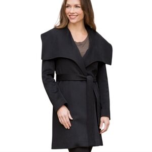 Overland Loro Piana Italian Wool Black Belted Wrap Jacket 4